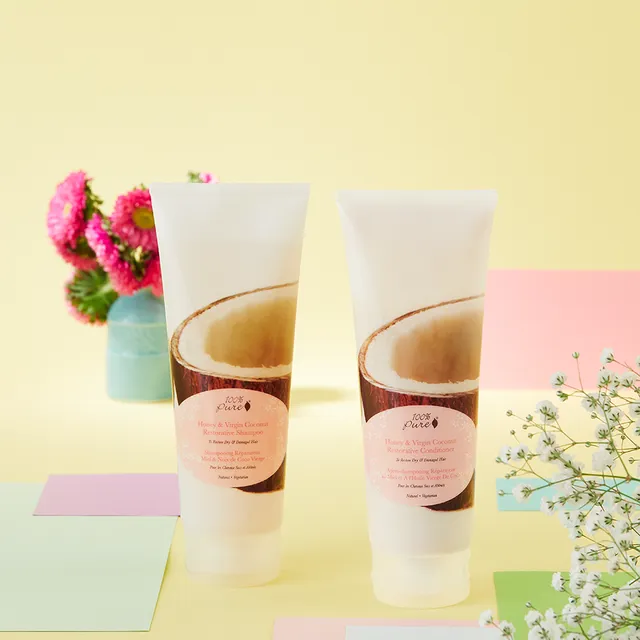100-pure-8oz-restorative-shampoo-conditioner-duo-miel-coco image 1