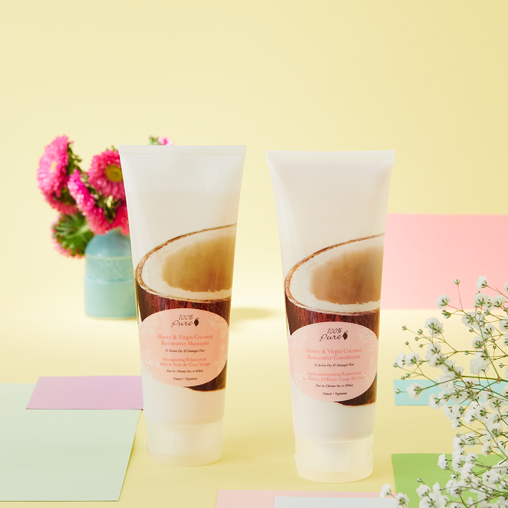 100-pure-8oz-restorative-shampoo-conditioner-duo-miel-coco image 1